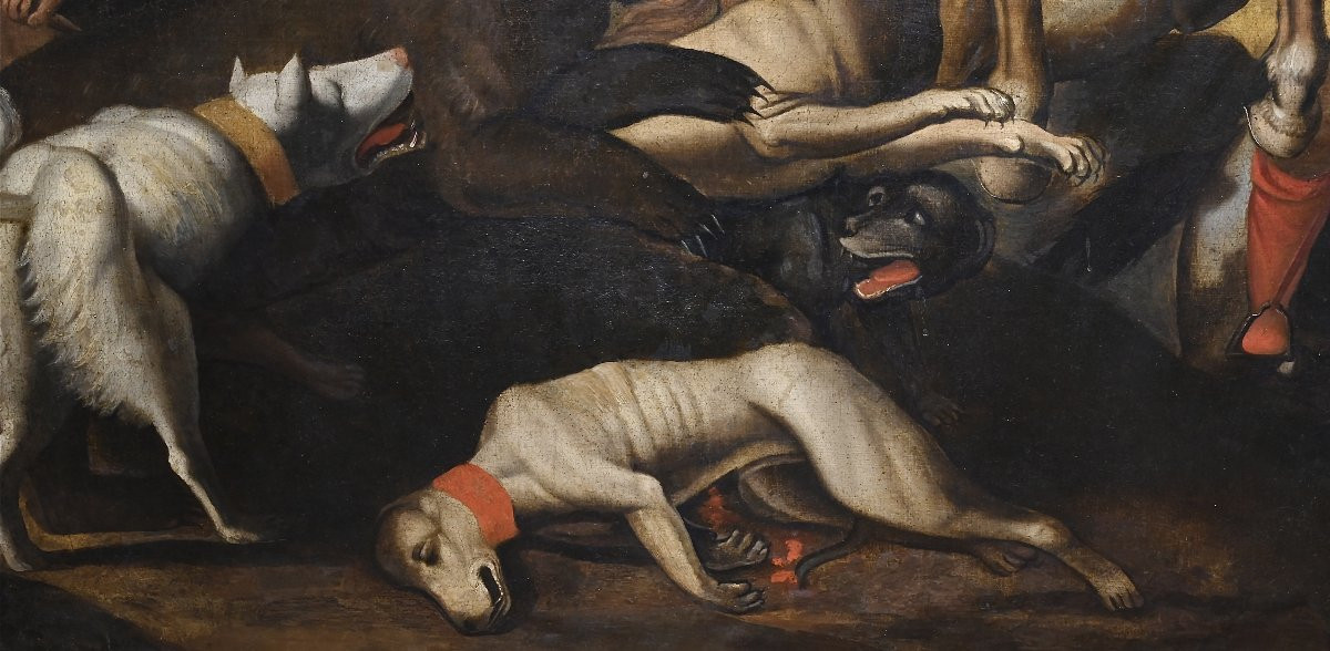 Caccia All’Orso - Olio su Tela - Italia XVII Secolo-photo-1